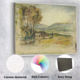 Pastoral Riverside Cattle and Figures Countryside Watercolour Canvas Wall Art Print Decor Picture Ready to Hang