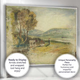 Pastoral Riverside Cattle and Figures Countryside Watercolour Canvas Wall Art Print Decor Picture Ready to Hang