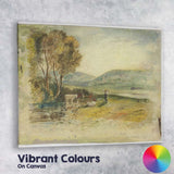 Pastoral Riverside Cattle and Figures Countryside Watercolour Canvas Wall Art Print Decor Picture Ready to Hang