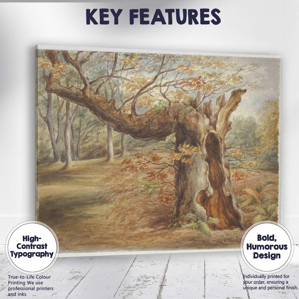 Ancient Woodland Hollow Tree Autumn Forest Watercolour Canvas Wall Art Print Decor Picture Ready to Hang