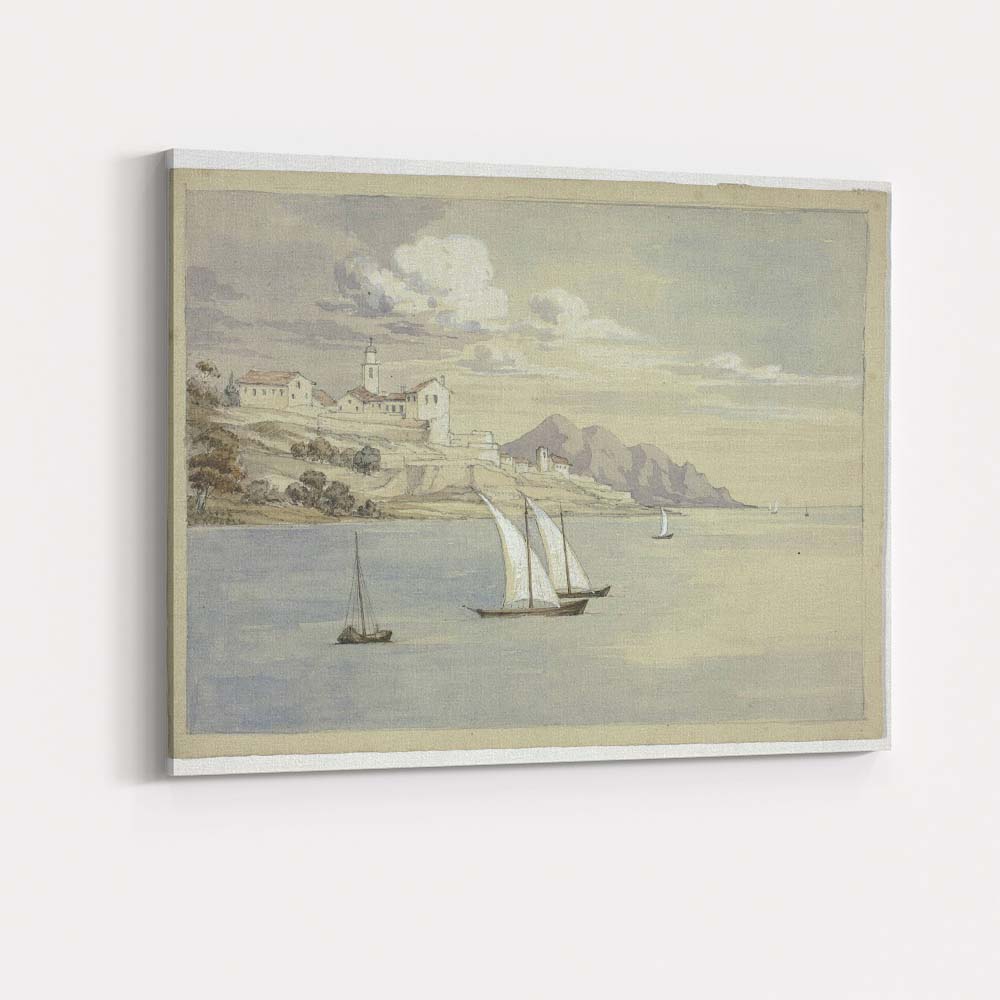 Seaside Village and Sailing Boats Watercolour Coastal Scene Canvas Wall Art Print Decor Picture Ready to Hang