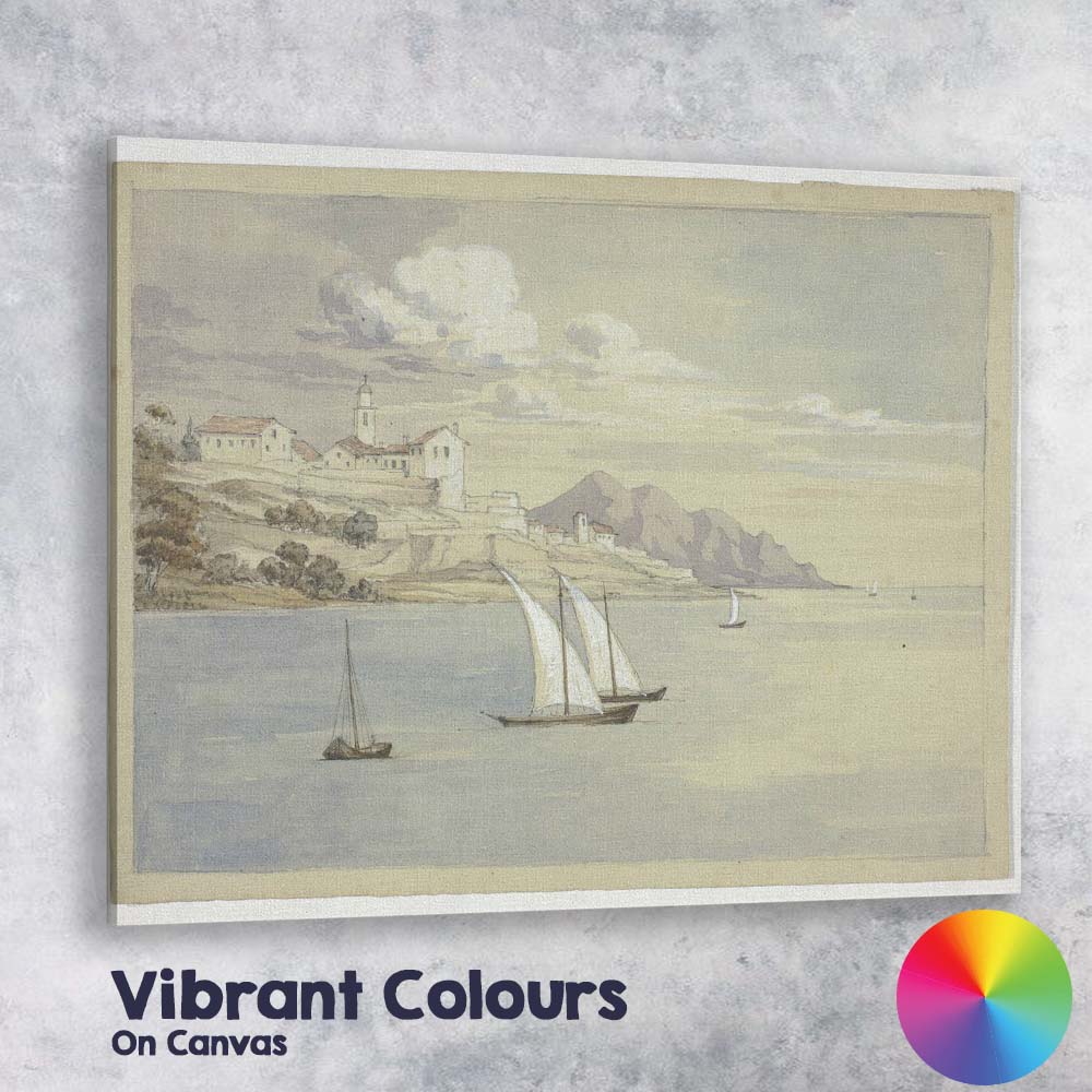 Seaside Village and Sailing Boats Watercolour Coastal Scene Canvas Wall Art Print Decor Picture Ready to Hang