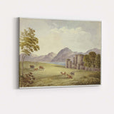 Pastoral Cattle Meadow Mountain Lake Watercolour Landscape Canvas Wall Art Print Decor Picture Ready to Hang