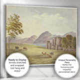 Pastoral Cattle Meadow Mountain Lake Watercolour Landscape Canvas Wall Art Print Decor Picture Ready to Hang