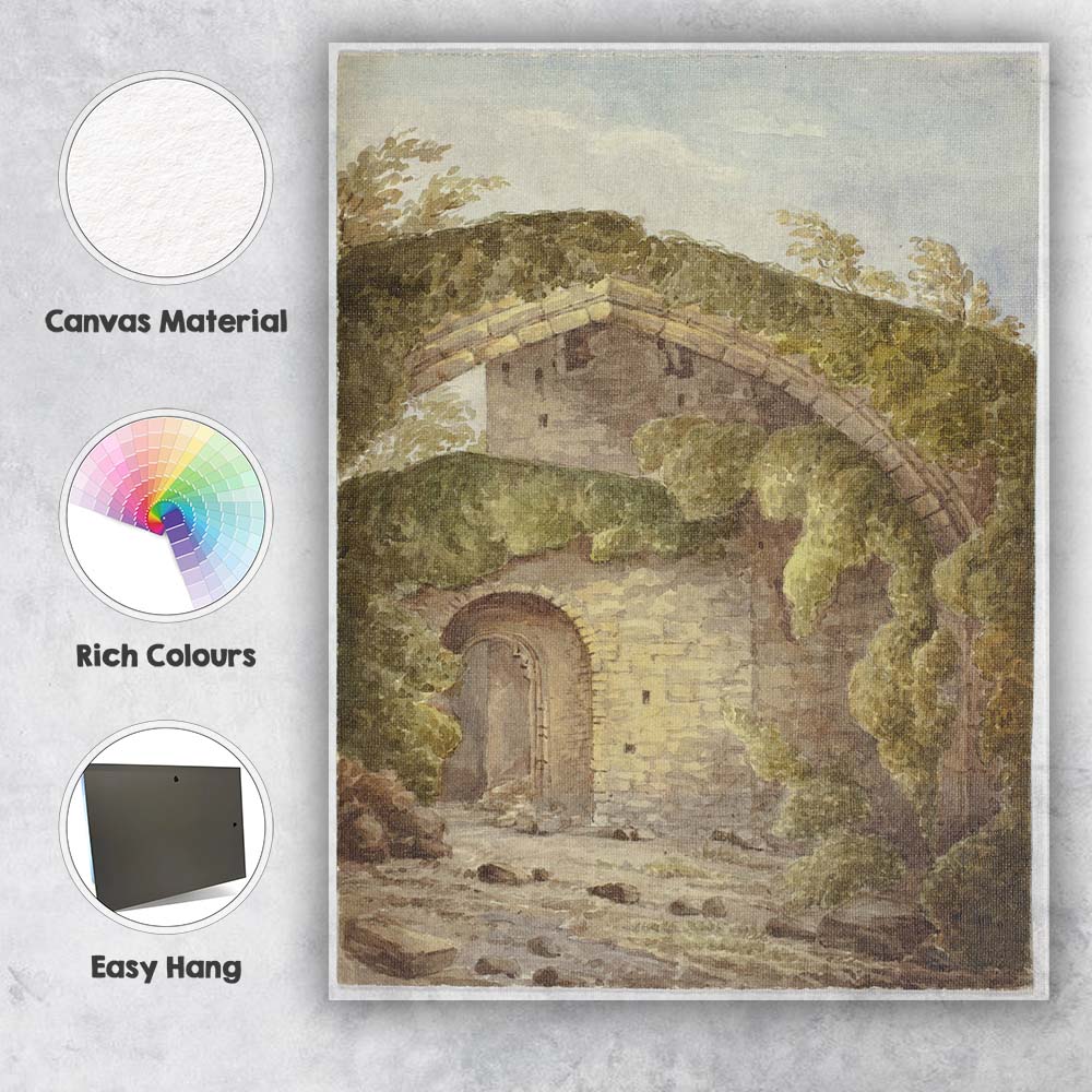 Ancient Stone Arch Bridge Woodland Watercolour Landscape Canvas Wall Art Print Decor Picture Ready to Hang