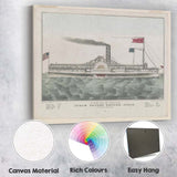 Buffalo Chicago Steam Packet Empire State Historic Paddle Steamer Maritime Illustration Canvas Wall Art Print Decor Picture Ready to Hang