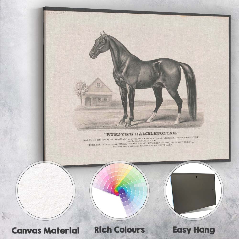 Rysdyks Hambletonian Champion Trotting Horse Antique Equestrian Portrait Canvas Wall Art Print Decor Picture Ready to Hang