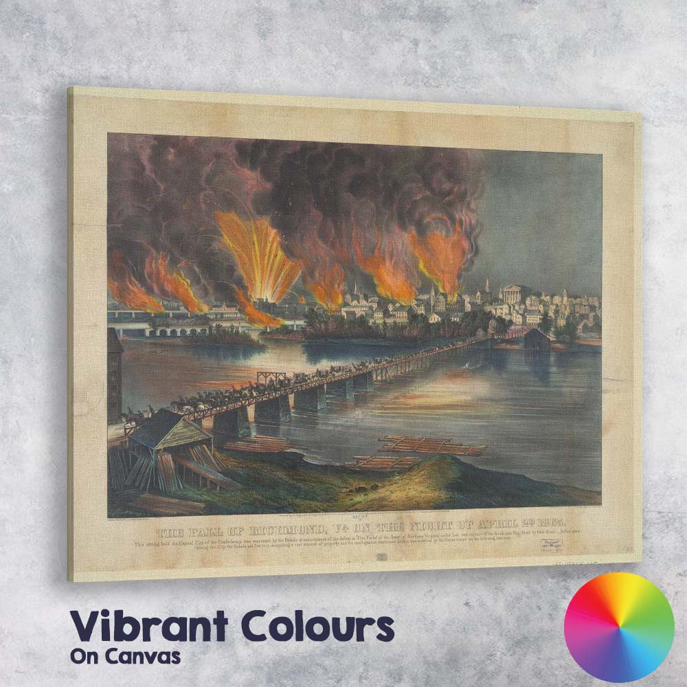 Fall of Richmond Virginia Civil War City Fire Historic Battle Scene Canvas Wall Art Print Decor Picture Ready to Hang