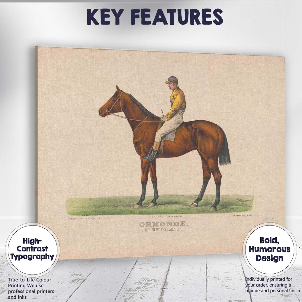 Ormonde Champion Racehorse Ridden By Jockey Antique Equestrian Print Canvas Wall Art Print Decor Picture Ready to Hang