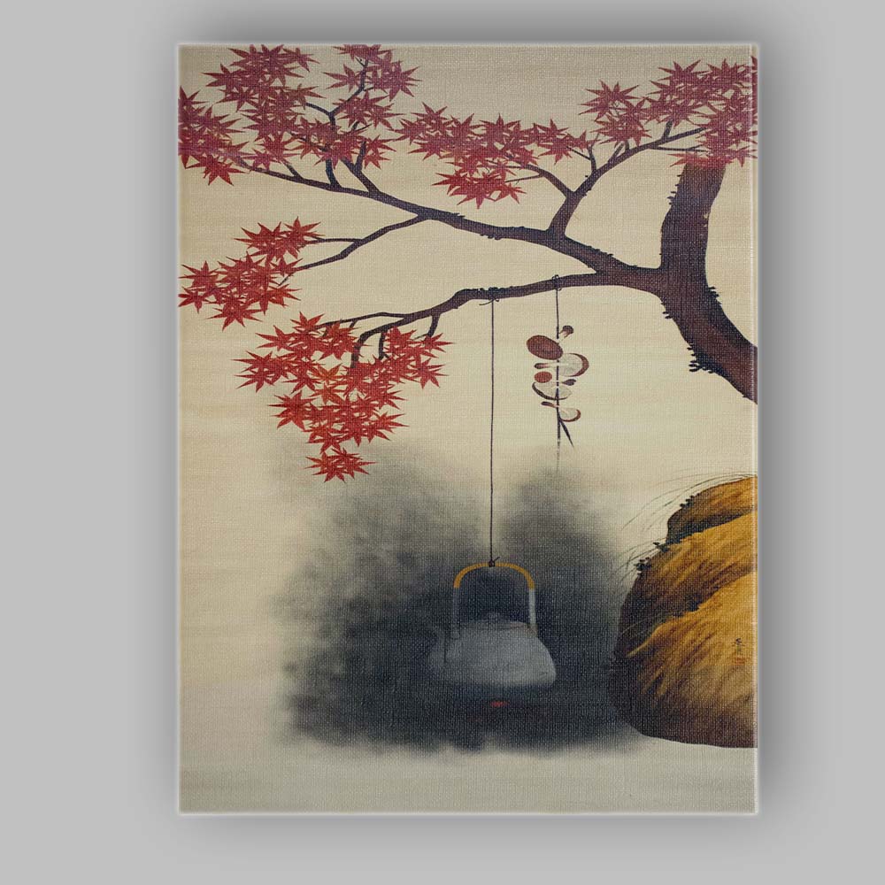 Japanese Autumn Maple Leaves Tea Kettle Oriental Watercolour Canvas Wall Art Print Decor Picture Ready to Hang