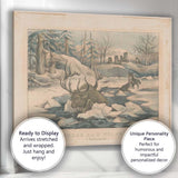 Moose and Wolves Winter Wilderness Wildlife Illustration Canvas Wall Art Print Decor Picture Ready to Hang