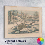Moose and Wolves Winter Wilderness Wildlife Illustration Canvas Wall Art Print Decor Picture Ready to Hang