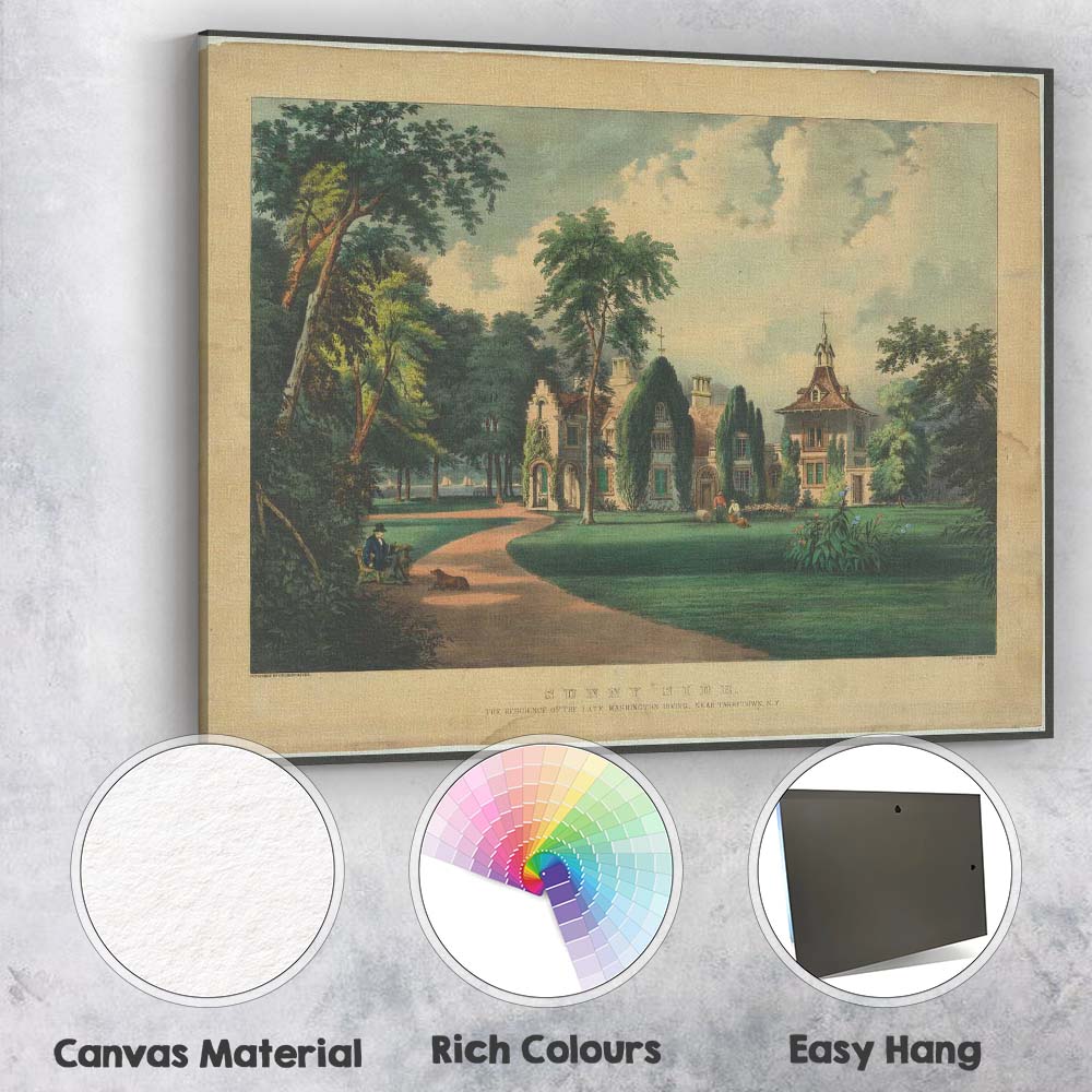Historic Sunny Side Estate Garden Landscape Architectural Lithograph Canvas Wall Art Print Decor Picture Ready to Hang