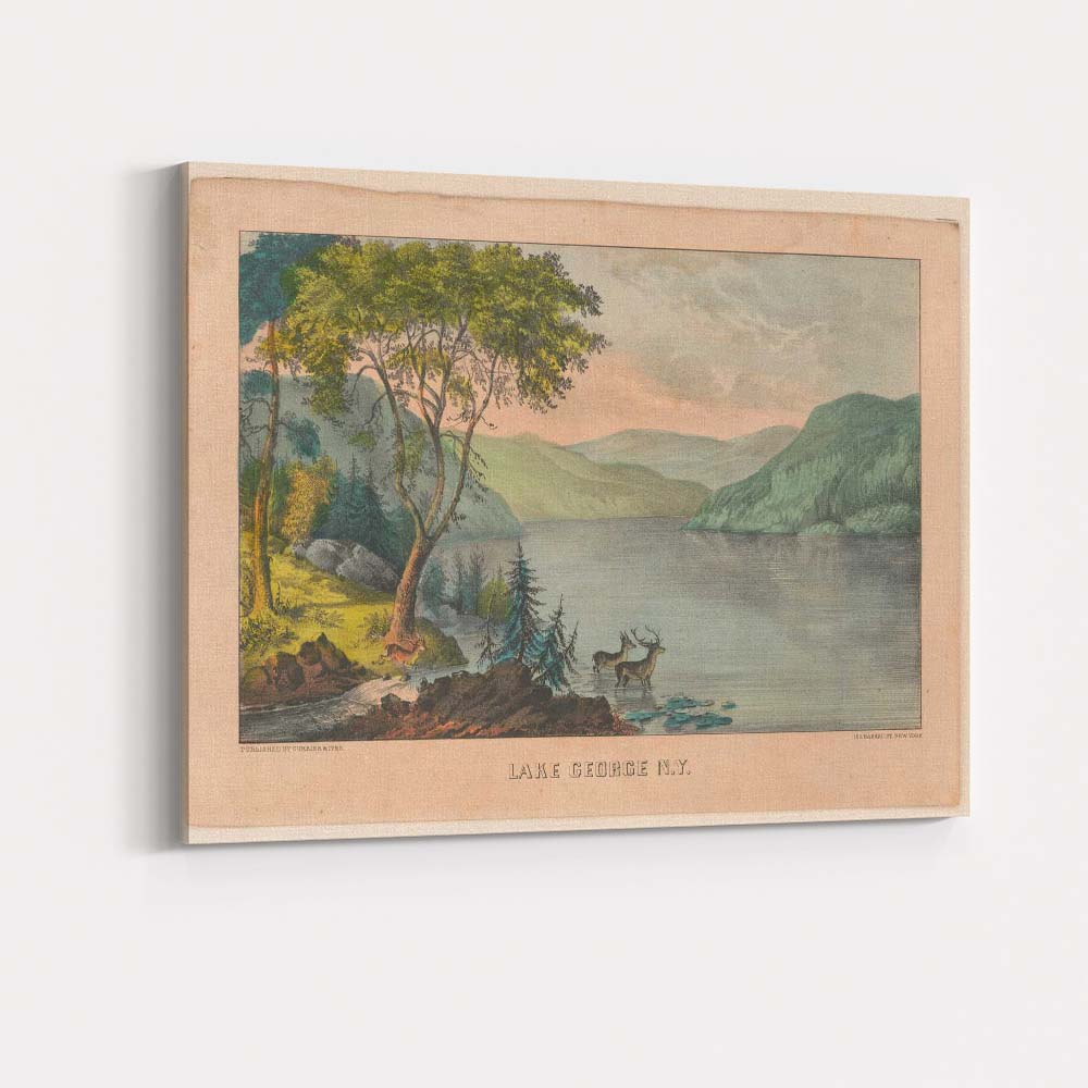 Scenic Lake George Mountain Water Landscape Antique Nature Print Canvas Wall Art Print Decor Picture Ready to Hang