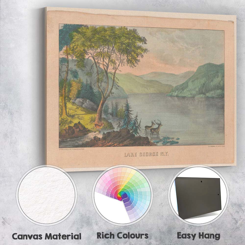 Scenic Lake George Mountain Water Landscape Antique Nature Print Canvas Wall Art Print Decor Picture Ready to Hang