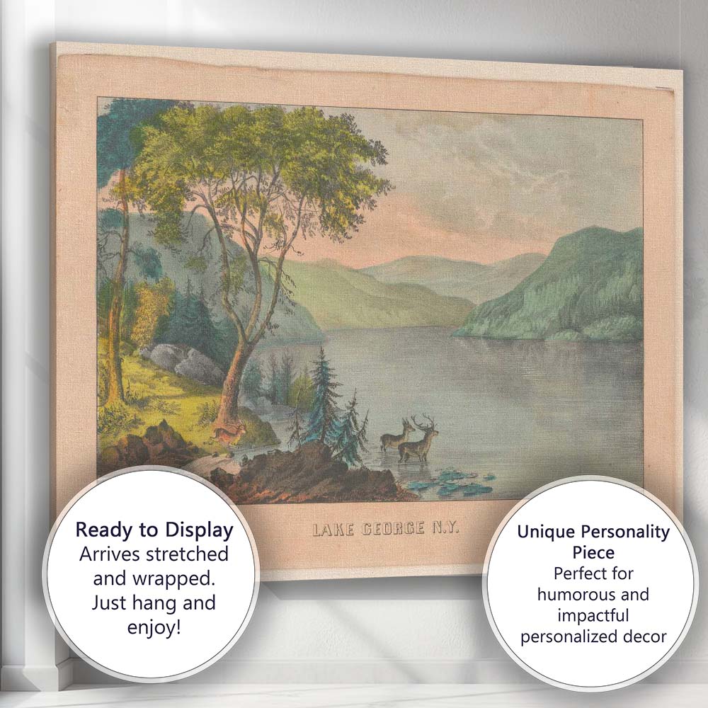 Scenic Lake George Mountain Water Landscape Antique Nature Print Canvas Wall Art Print Decor Picture Ready to Hang