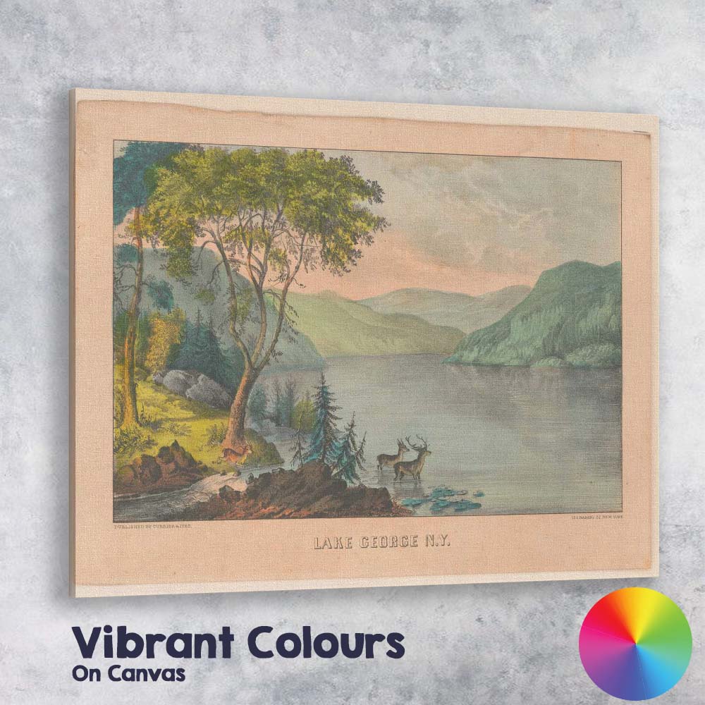 Scenic Lake George Mountain Water Landscape Antique Nature Print Canvas Wall Art Print Decor Picture Ready to Hang