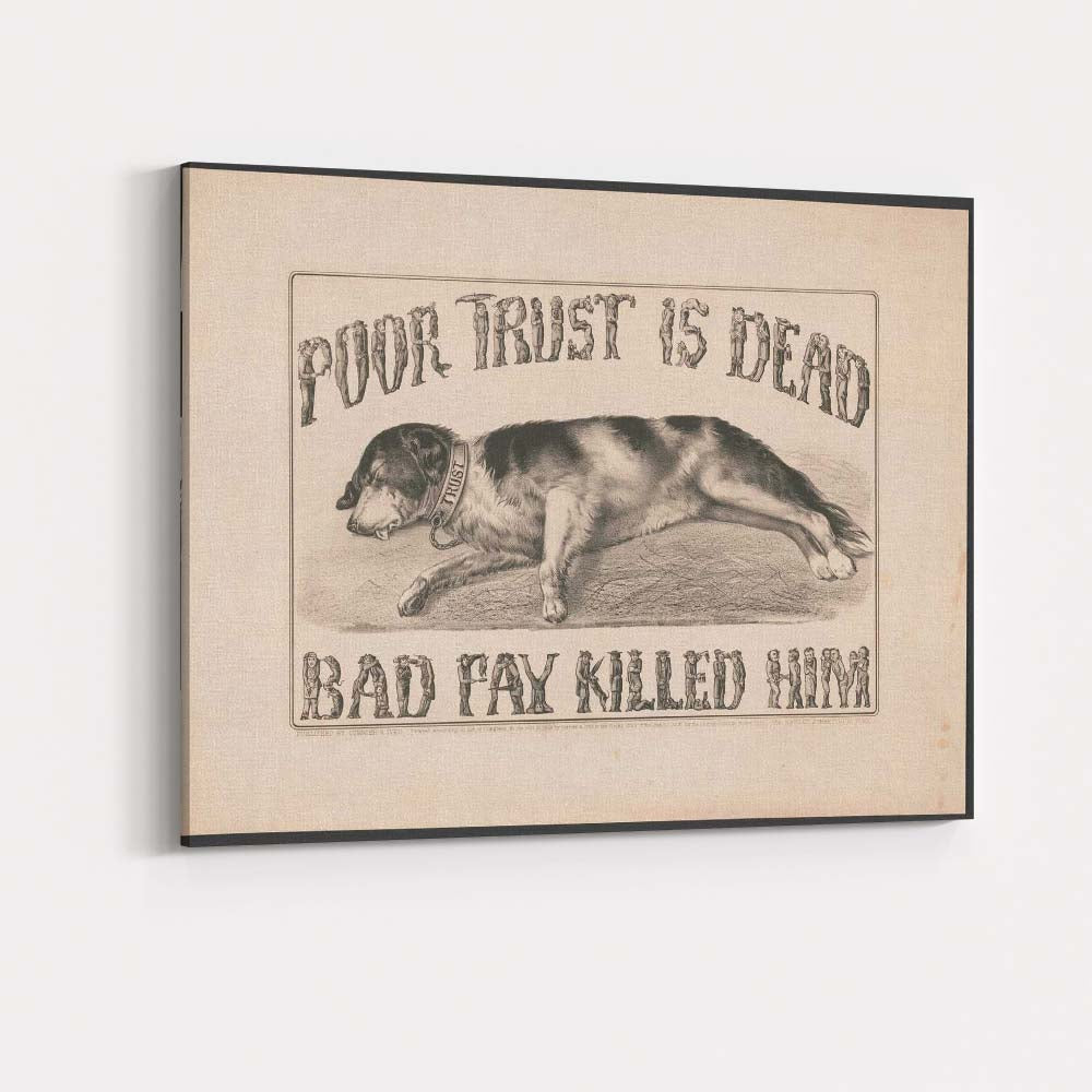 Dog Trust Is Strength Victorian Typography Sleeping Hound Antique Engraving Canvas Wall Art Print Decor Picture Ready to Hang