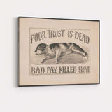 Dog Trust Is Strength Victorian Typography Sleeping Hound Antique Engraving Canvas Wall Art Print Decor Picture Ready to Hang