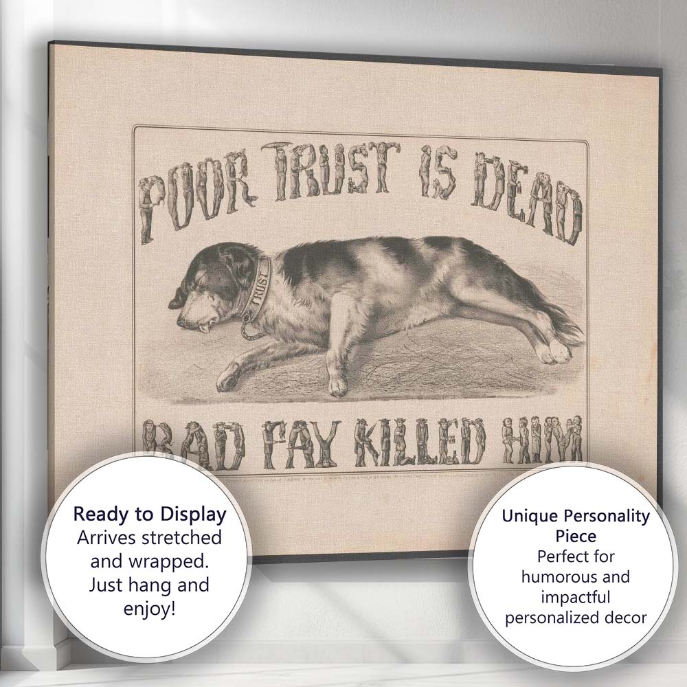 Dog Trust Is Strength Victorian Typography Sleeping Hound Antique Engraving Canvas Wall Art Print Decor Picture Ready to Hang