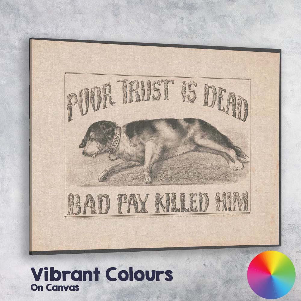 Dog Trust Is Strength Victorian Typography Sleeping Hound Antique Engraving Canvas Wall Art Print Decor Picture Ready to Hang