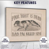 Dog Trust Is Strength Victorian Typography Sleeping Hound Antique Engraving Canvas Wall Art Print Decor Picture Ready to Hang