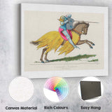 Medieval French Knight on Horseback Colourful Historic Costume Illustration Canvas Wall Art Print Decor Picture Ready to Hang