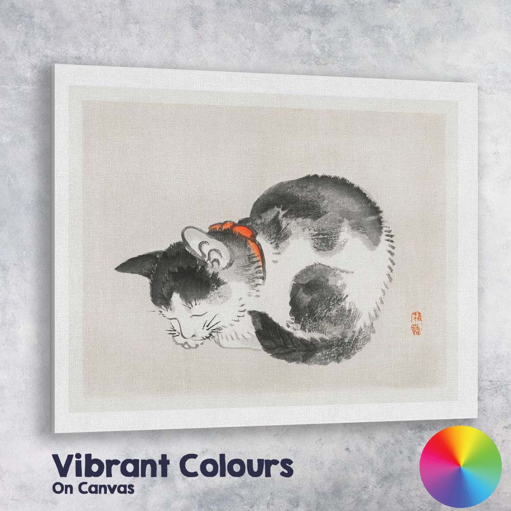 Minimalist Sleeping Cat Japanese Ink Wash Painting Canvas Wall Art Print Decor Picture Ready to Hang