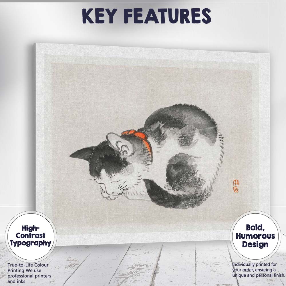 Minimalist Sleeping Cat Japanese Ink Wash Painting Canvas Wall Art Print Decor Picture Ready to Hang