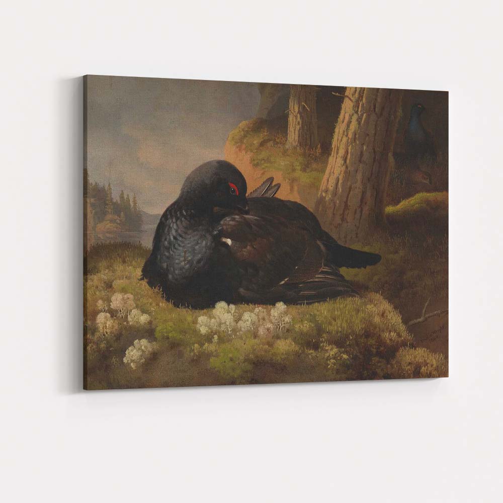 Moody Black Grouse Woodland Wildlife Oil Painting Canvas Wall Art Print Decor Picture Ready to Hang