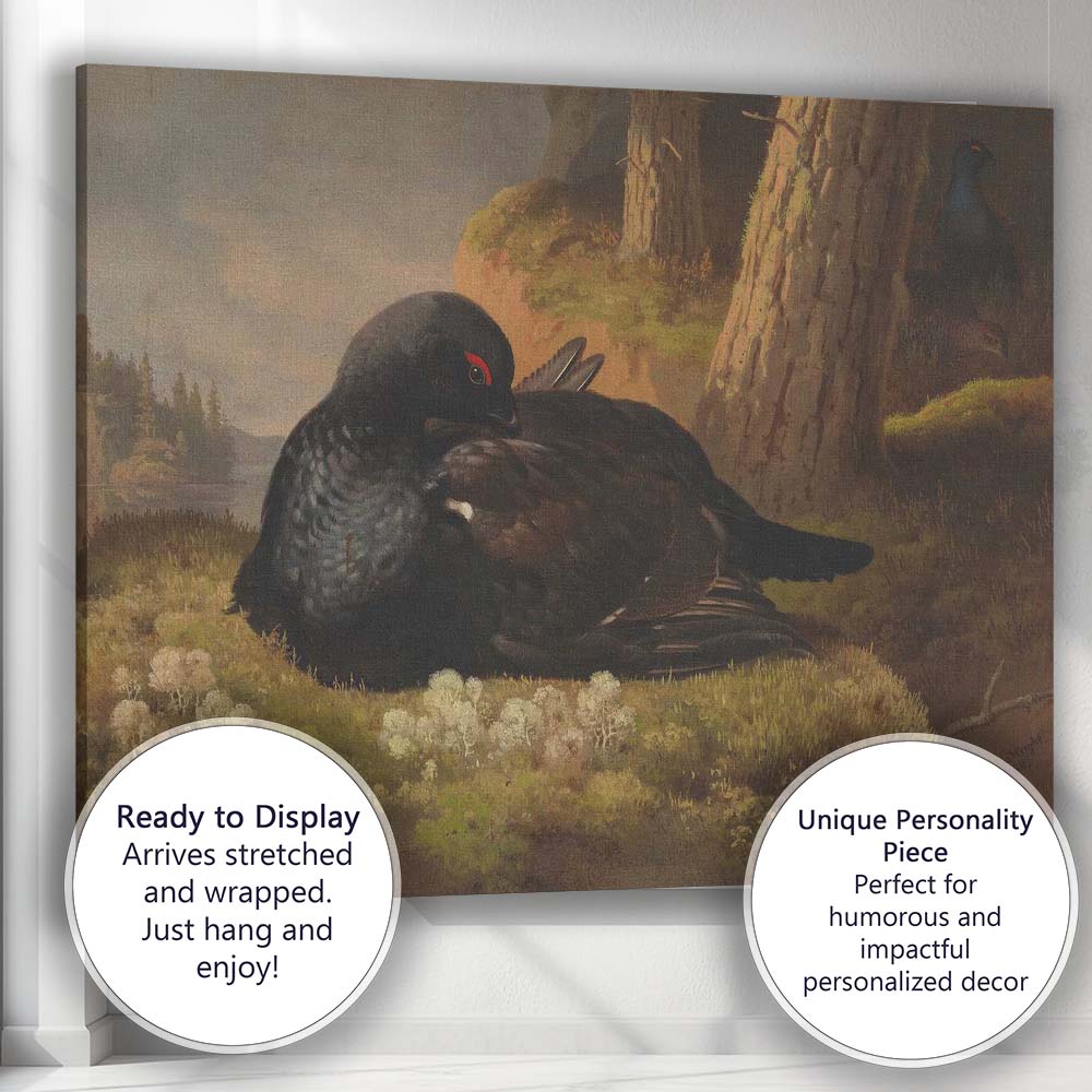 Moody Black Grouse Woodland Wildlife Oil Painting Canvas Wall Art Print Decor Picture Ready to Hang