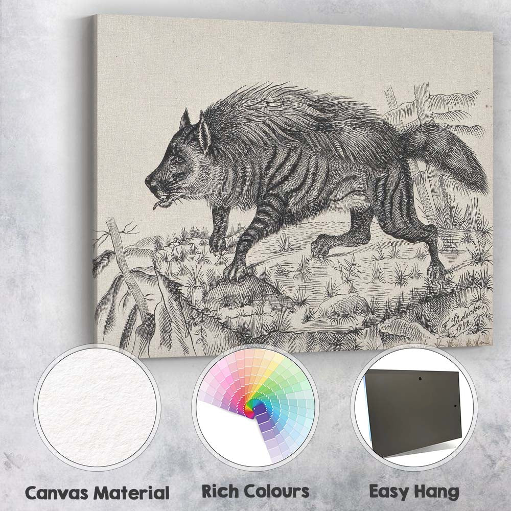 Striped Hyena Antique Zoological Engraving Canvas Wall Art Print Decor Picture Ready to Hang