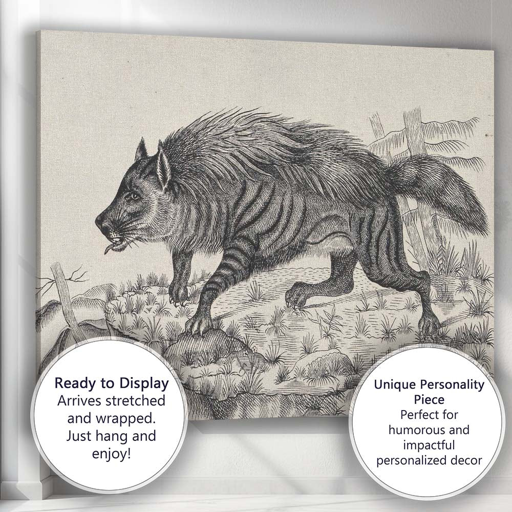 Striped Hyena Antique Zoological Engraving Canvas Wall Art Print Decor Picture Ready to Hang
