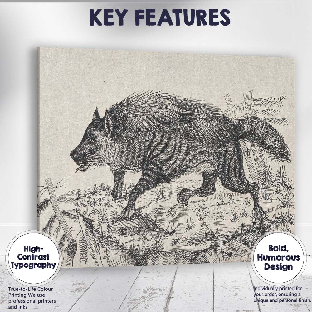 Striped Hyena Antique Zoological Engraving Canvas Wall Art Print Decor Picture Ready to Hang