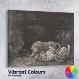 Pair Of Leopards Resting By Cave Antique Wildlife Engraving Canvas Wall Art Print Decor Picture Ready to Hang