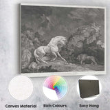 Rearing White Horse Confronting Lion Dramatic Antique Engraving Canvas Wall Art Print Decor Picture Ready to Hang