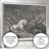 Rearing White Horse Confronting Lion Dramatic Antique Engraving Canvas Wall Art Print Decor Picture Ready to Hang
