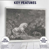 Rearing White Horse Confronting Lion Dramatic Antique Engraving Canvas Wall Art Print Decor Picture Ready to Hang
