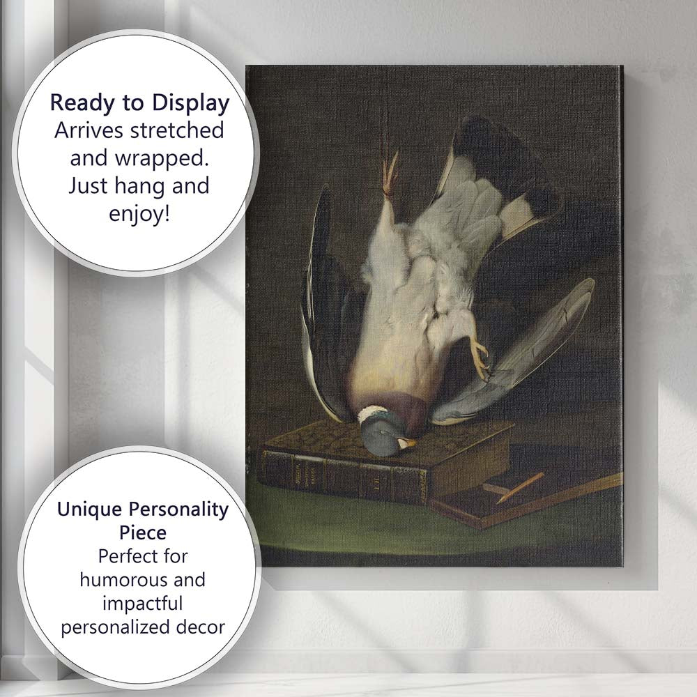 Antique Hanging Wood Pigeon Still Life Wildlife Painting Canvas Wall Art Print Decor Picture Ready to Hang