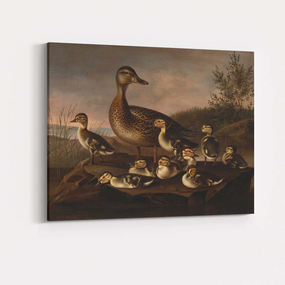 Mother Duck And Ducklings Lakeside Nature Scene Canvas Wall Art Print Decor Picture Ready to Hang