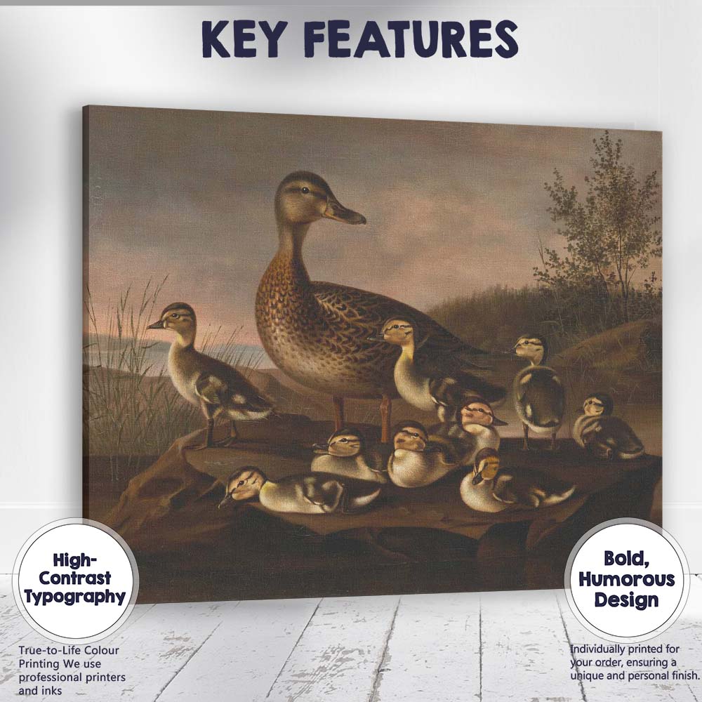 Mother Duck And Ducklings Lakeside Nature Scene Canvas Wall Art Print Decor Picture Ready to Hang