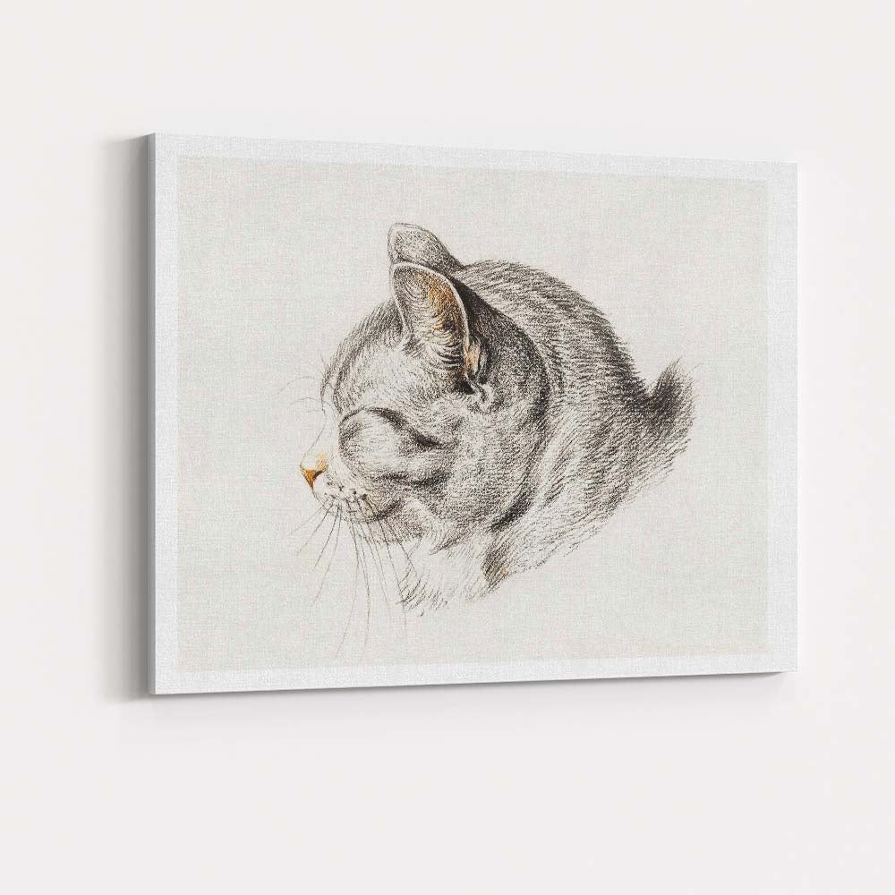 Sleeping Cat Pencil Sketch Minimalist Animal Portrait Canvas Wall Art Print Decor Picture Ready to Hang