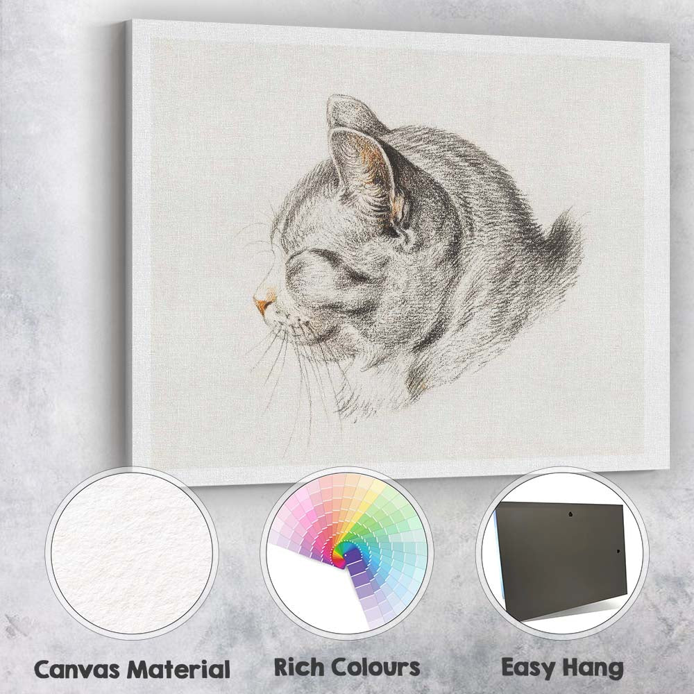 Sleeping Cat Pencil Sketch Minimalist Animal Portrait Canvas Wall Art Print Decor Picture Ready to Hang