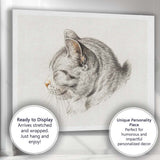 Sleeping Cat Pencil Sketch Minimalist Animal Portrait Canvas Wall Art Print Decor Picture Ready to Hang
