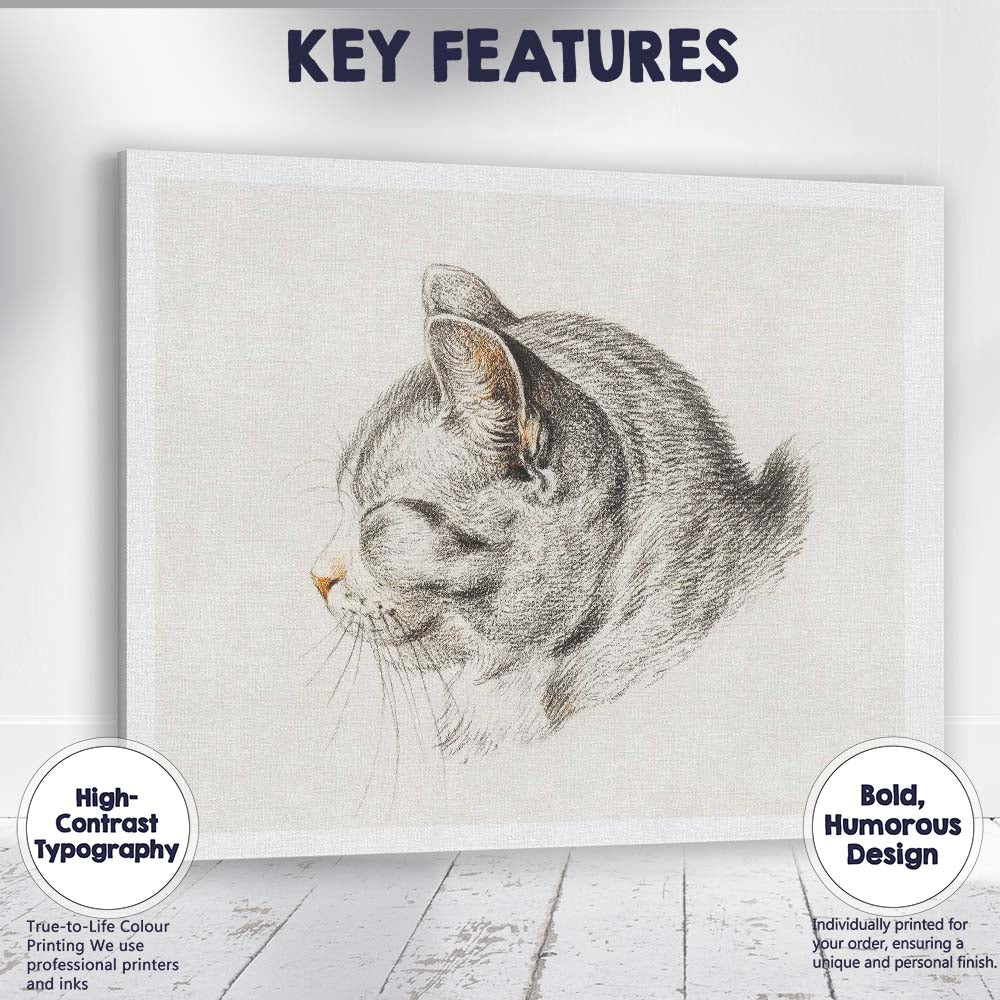 Sleeping Cat Pencil Sketch Minimalist Animal Portrait Canvas Wall Art Print Decor Picture Ready to Hang