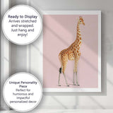 Elegant Giraffe Wildlife Portrait On Soft Blush Pink Background Canvas Wall Art Print Decor Picture Ready to Hang