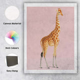 Elegant Giraffe Wildlife Portrait On Soft Blush Pink Background Canvas Wall Art Print Decor Picture Ready to Hang