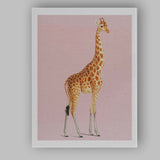 Elegant Giraffe Wildlife Portrait On Soft Blush Pink Background Canvas Wall Art Print Decor Picture Ready to Hang