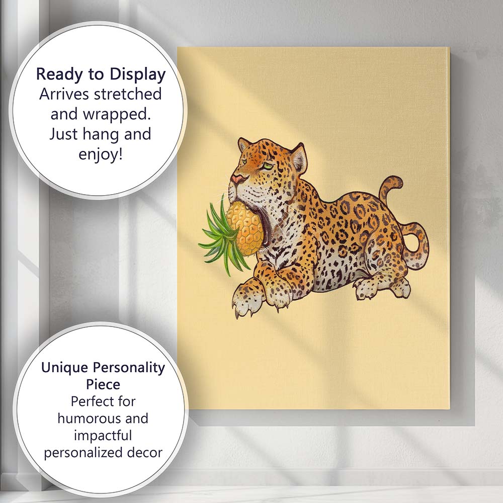Whimsical Leopard With Pineapple Tropical Animal Illustration Canvas Wall Art Print Decor Picture Ready to Hang