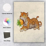 Playful Jaguar Holding Pineapple Contemporary Wildlife Artwork Canvas Wall Art Print Decor Picture Ready to Hang